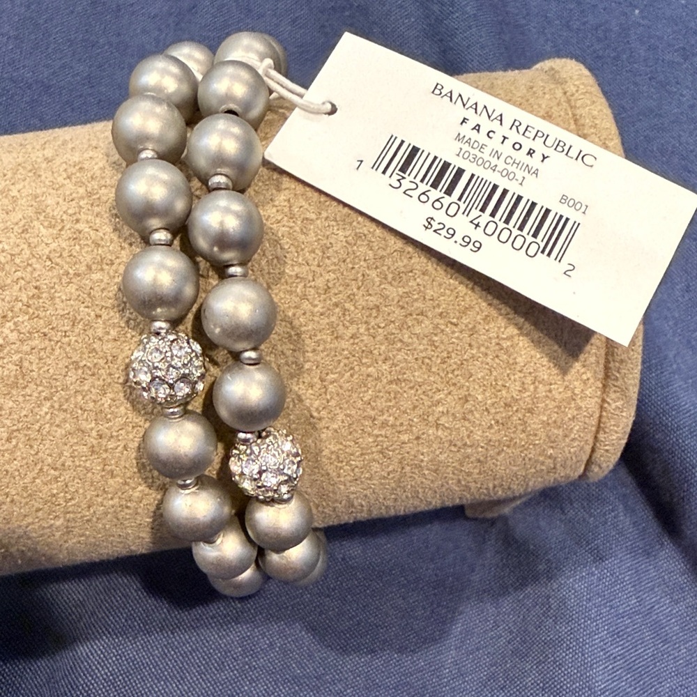 Banana Republic Pearl Bead Stretch Bracelet with Pave Crystal Accents